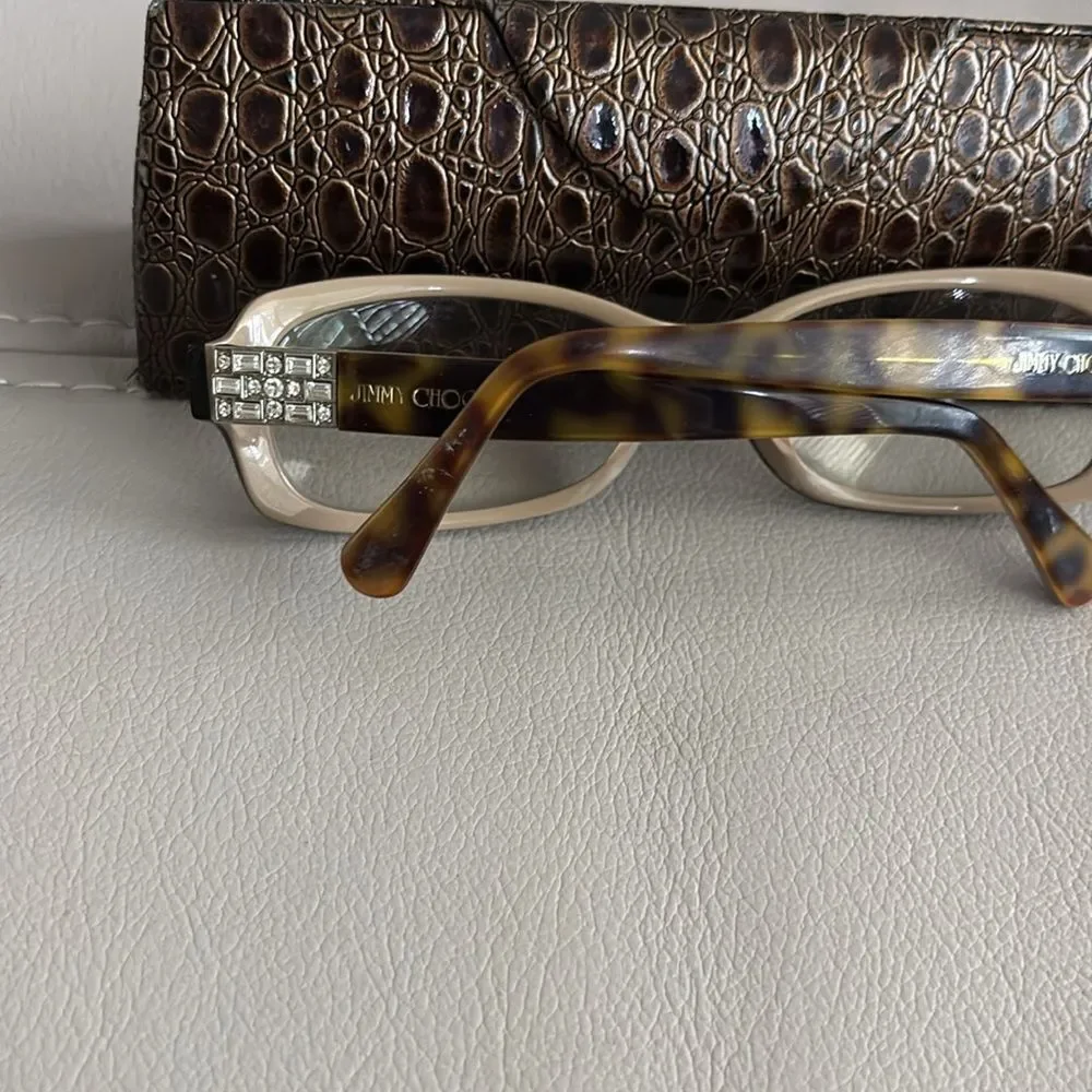 Jimmy Choo Tortoise Rectangular Glasses w Crystal Temples Italy SXX45 53 15 130